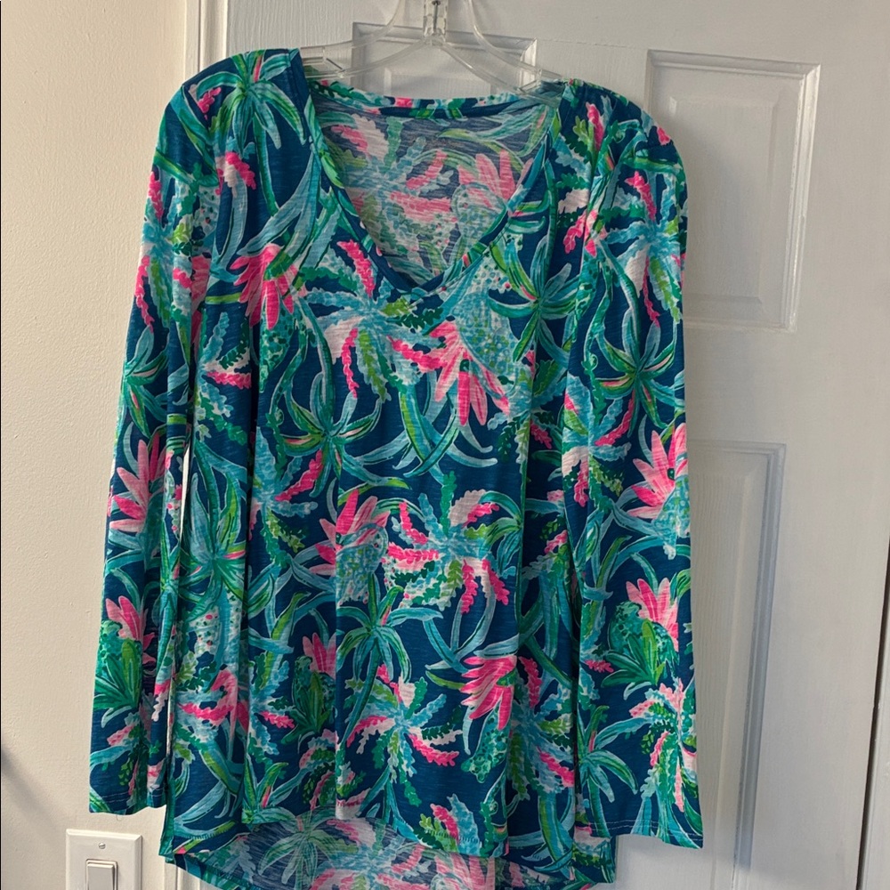 Lilly Pulitzer Floral Long Sleeve Top - Blue and Pink